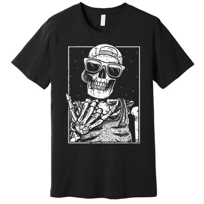 Skeleton Rock Hand Halloween Costume Cool Rock Music Rocker Premium T-Shirt