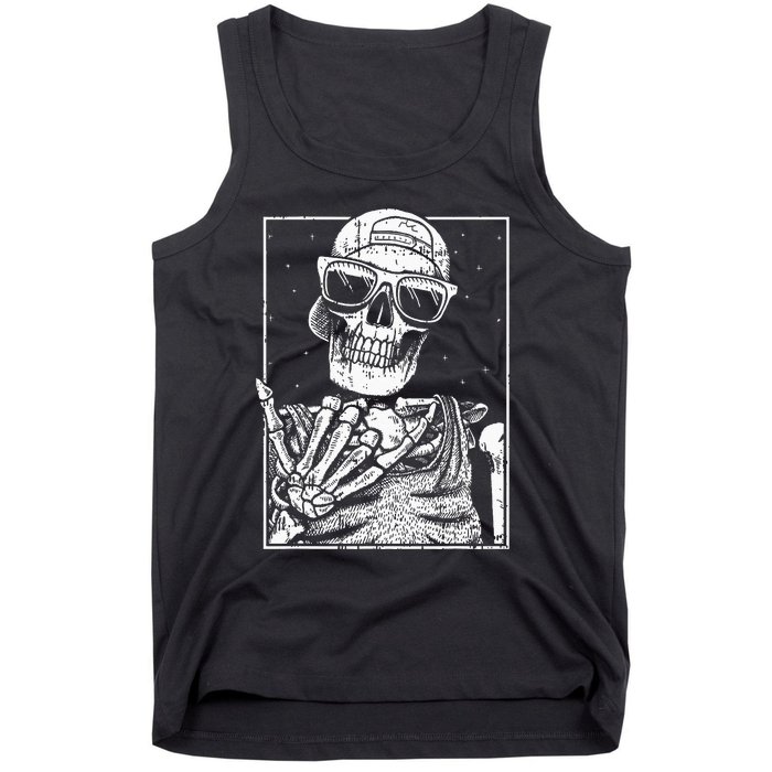 Skeleton Rock Hand Halloween Costume Cool Rock Music Rocker Tank Top