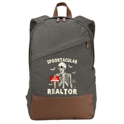 Spooktacular Realtor Halloween Funny Skeleton Real Estate Cotton Canvas Backpack