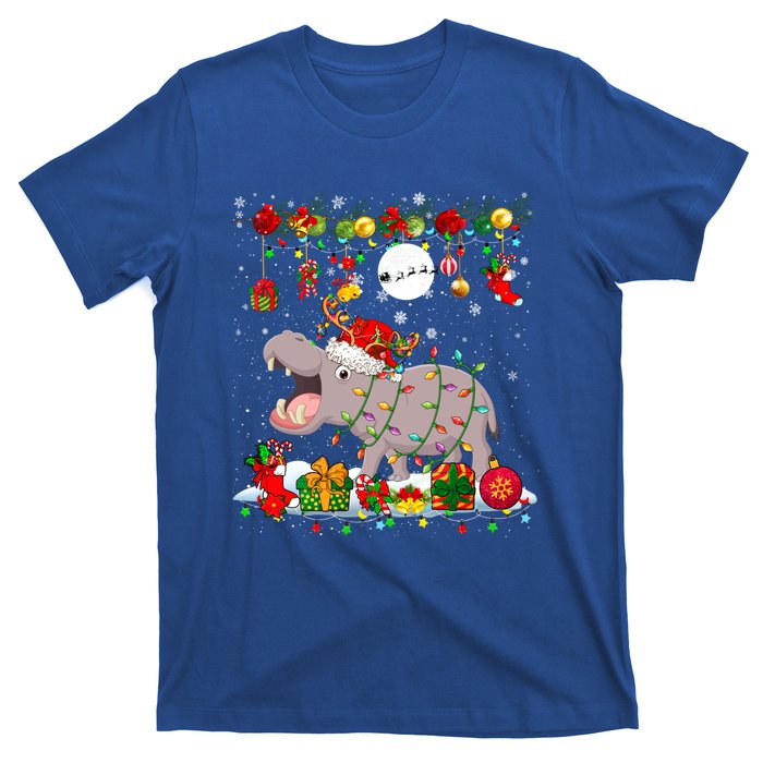 Santa Reindeer Hippo With Xmas Presents Ornats Family Meaningful Gift T-Shirt