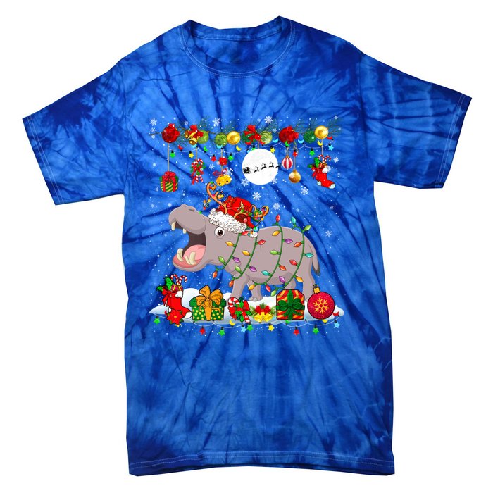 Santa Reindeer Hippo With Xmas Presents Ornats Family Meaningful Gift Tie-Dye T-Shirt