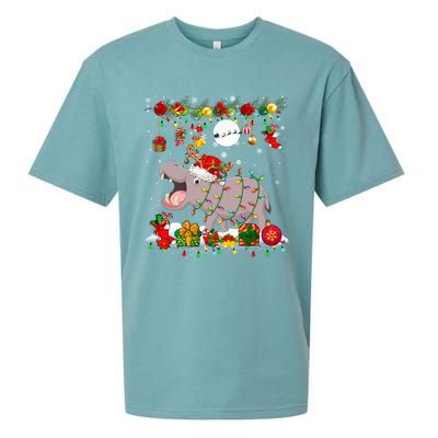 Santa Reindeer Hippo With Xmas Presents Ornats Family Meaningful Gift Sueded Cloud Jersey T-Shirt