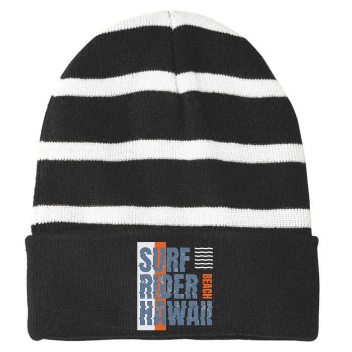 Surf Rider Hawaii Beach Striped Beanie with Solid Band