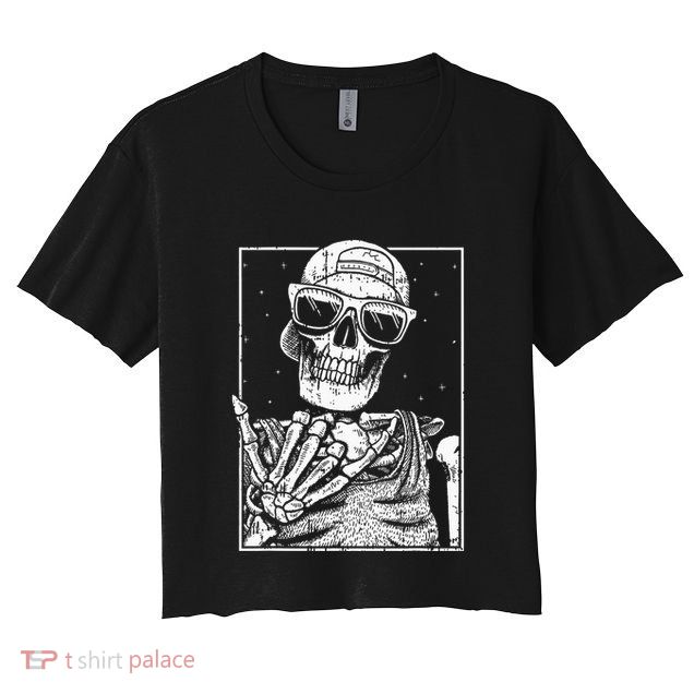 Skeleton Rock Hand Halloween Costume Cool Rock Music Rocker Crop Top