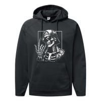 Skeleton Rock Hand Halloween Costume Rocker Cool Rock Music Performance Fleece Hoodie