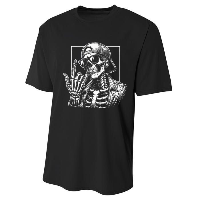 Skeleton Rock Hand Halloween Costume Rocker Cool Rock Music Performance Sprint T-Shirt