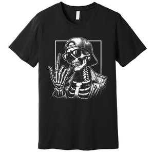 Skeleton Rock Hand Halloween Costume Rocker Cool Rock Music Premium T-Shirt