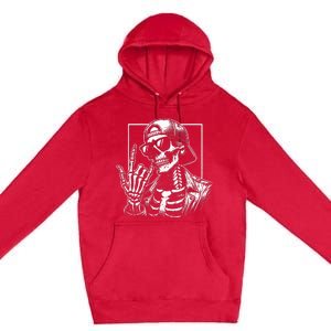 Skeleton Rock Hand Halloween Costume Rocker Cool Rock Music Premium Pullover Hoodie