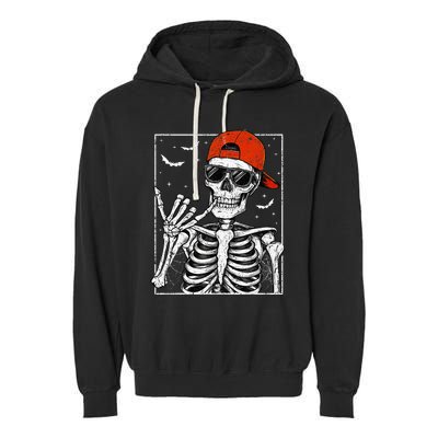 Skeleton Rock Hand Halloween Costume Cool Rock Music Rocker Garment-Dyed Fleece Hoodie