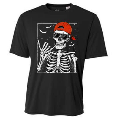 Skeleton Rock Hand Halloween Costume Cool Rock Music Rocker Cooling Performance Crew T-Shirt