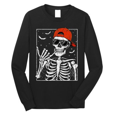 Skeleton Rock Hand Halloween Costume Cool Rock Music Rocker Long Sleeve Shirt