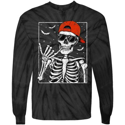 Skeleton Rock Hand Halloween Costume Cool Rock Music Rocker Tie-Dye Long Sleeve Shirt