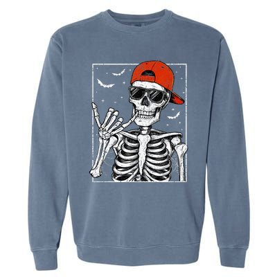 Skeleton Rock Hand Halloween Costume Cool Rock Music Rocker Garment-Dyed Sweatshirt