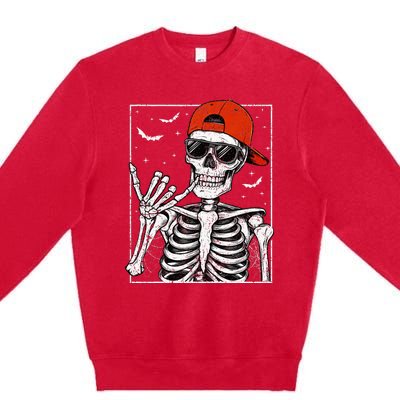 Skeleton Rock Hand Halloween Costume Cool Rock Music Rocker Premium Crewneck Sweatshirt