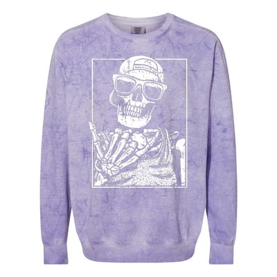 Skeleton Rock Hand Halloween Costume Cool Rock Music Rocker Colorblast Crewneck Sweatshirt