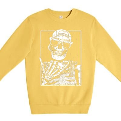 Skeleton Rock Hand Halloween Costume Cool Rock Music Rocker Premium Crewneck Sweatshirt