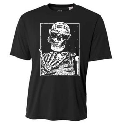 Skeleton Rock Hand Halloween Costume Cool Rock Music Rocker Cooling Performance Crew T-Shirt