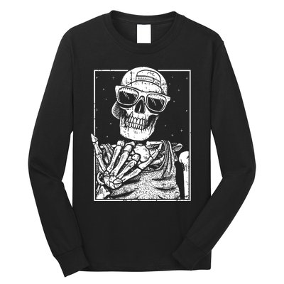 Skeleton Rock Hand Halloween Costume Cool Rock Music Rocker Long Sleeve Shirt