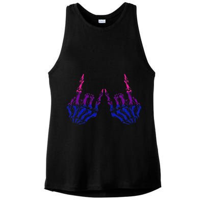Skeleton Rock Hand LGBTQ Cool Bisexual Pride Color Bi Flag Ladies PosiCharge Tri-Blend Wicking Tank