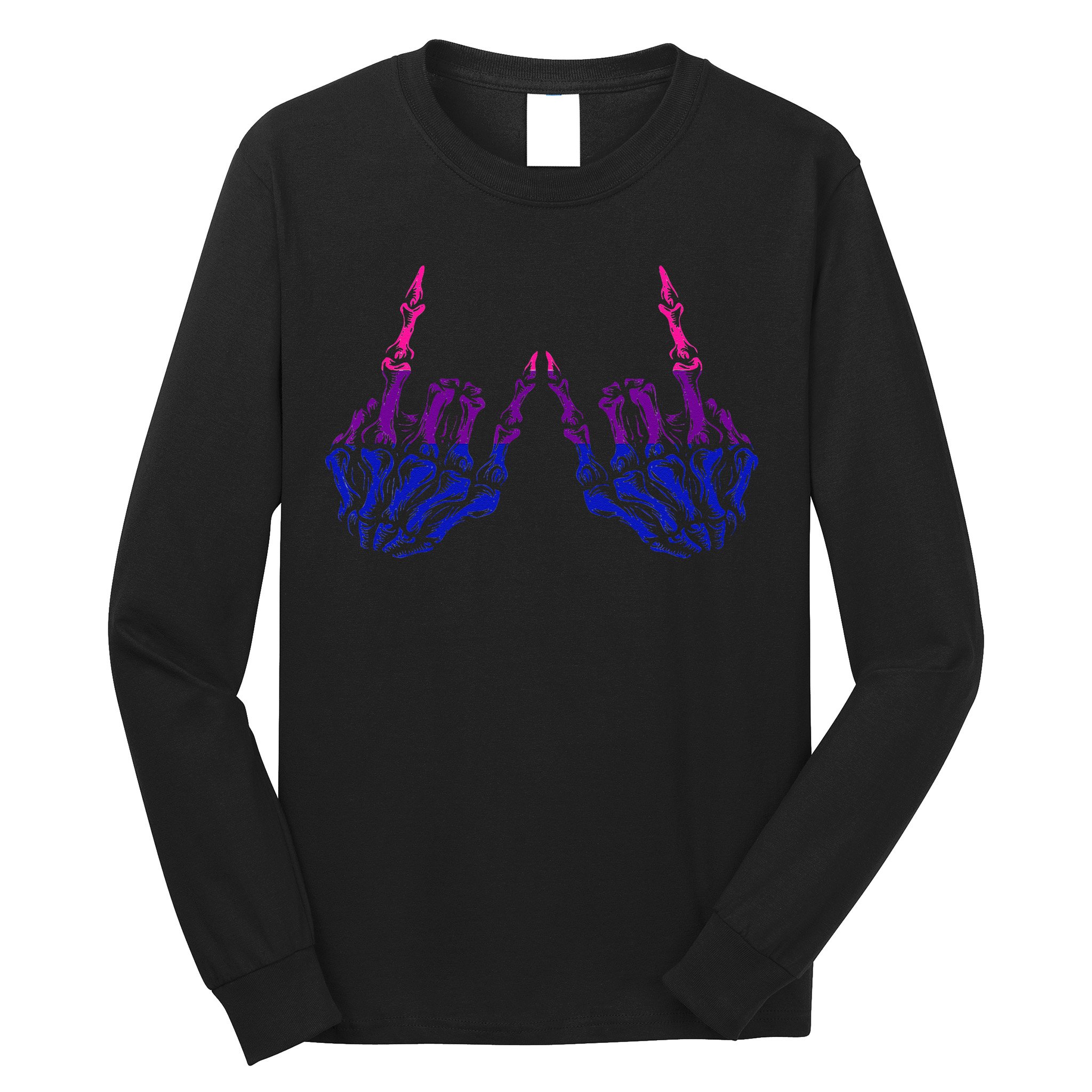 Skeleton Rock Hand LGBTQ Cool Bisexual Pride Color Bi Flag Long Sleeve Shirt