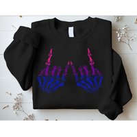 Skeleton Rock Hand LGBTQ Cool Bisexual Pride Color Bi Flag Sweatshirt
