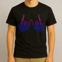 Skeleton Rock Hand LGBTQ Cool Bisexual Pride Color Bi Flag T-Shirt