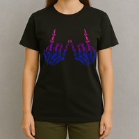 Skeleton Rock Hand LGBTQ Cool Bisexual Pride Color Bi Flag T-Shirt