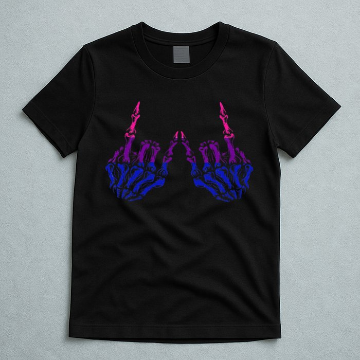 Skeleton Rock Hand LGBTQ Cool Bisexual Pride Color Bi Flag T-Shirt