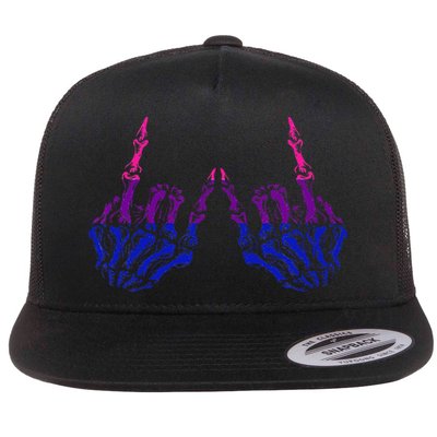 Skeleton Rock Hand LGBTQ Cool Bisexual Pride Color Bi Flag Flatbill Hat