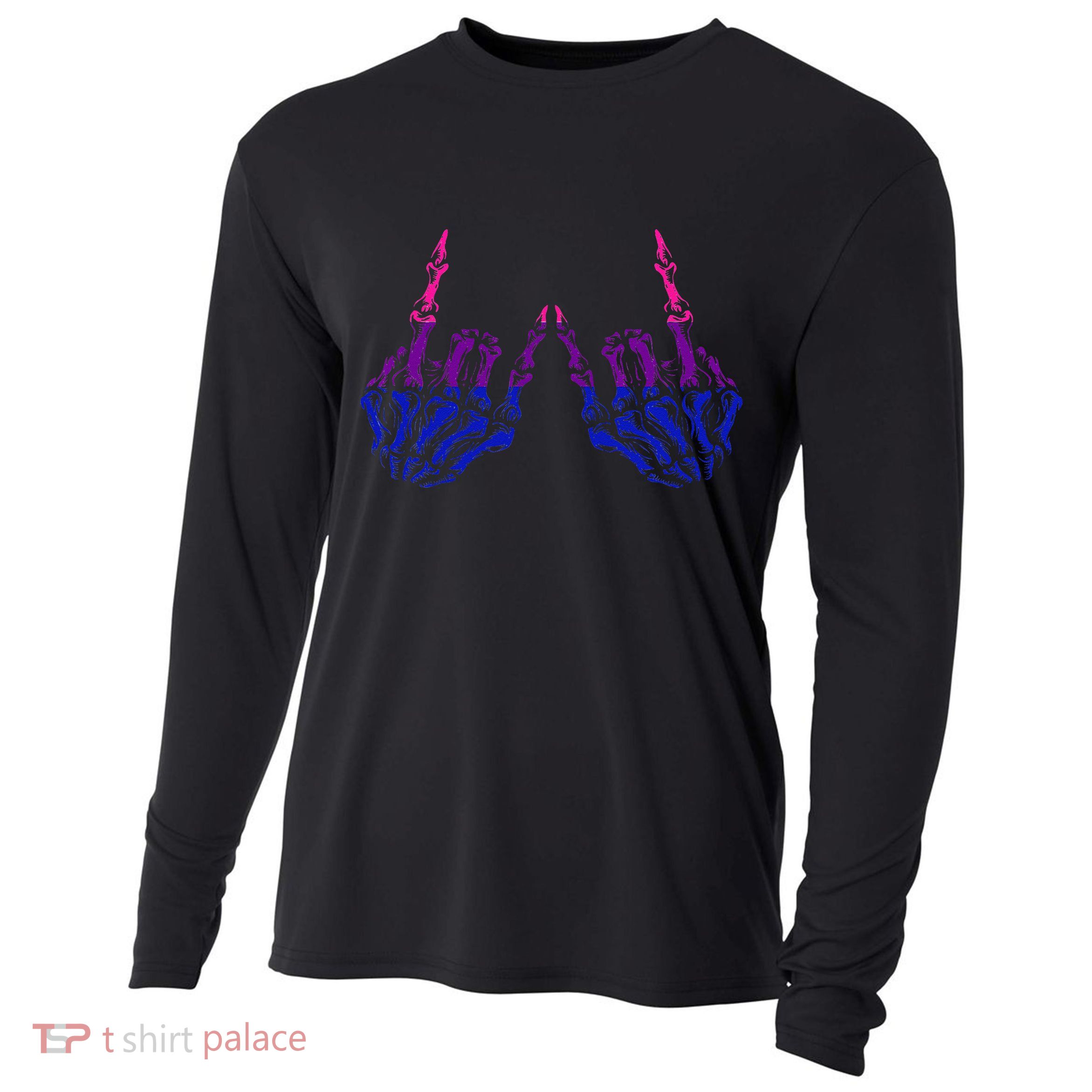 Skeleton Rock Hand LGBTQ Cool Bisexual Pride Color Bi Flag Cooling Performance Long Sleeve Crew