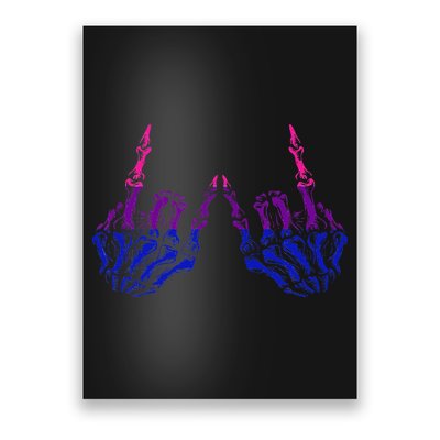 Skeleton Rock Hand LGBTQ Cool Bisexual Pride Color Bi Flag Poster