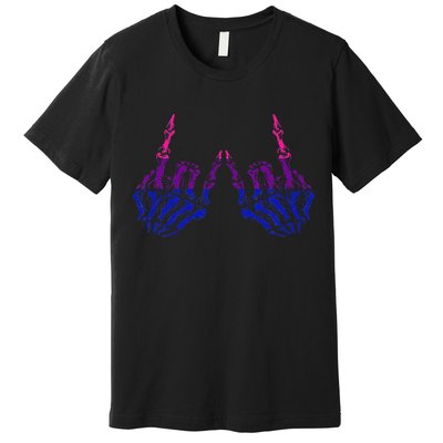 Skeleton Rock Hand LGBTQ Cool Bisexual Pride Color Bi Flag Premium T-Shirt