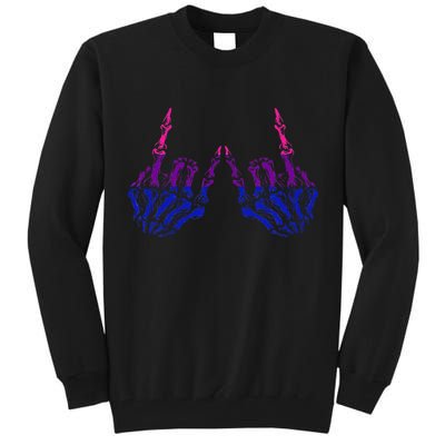 Skeleton Rock Hand LGBTQ Cool Bisexual Pride Color Bi Flag Tall Sweatshirt