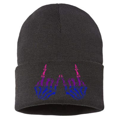 Skeleton Rock Hand LGBTQ Cool Bisexual Pride Color Bi Flag Sustainable Knit Beanie