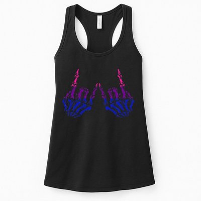 Skeleton Rock Hand LGBTQ Cool Bisexual Pride Color Bi Flag Womens Tank Top