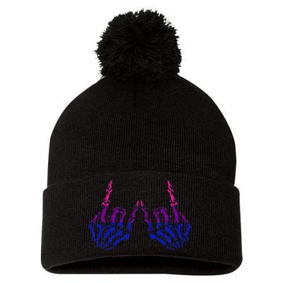 Skeleton Rock Hand LGBTQ Cool Bisexual Pride Color Bi Flag Pom Pom 12in Knit Beanie