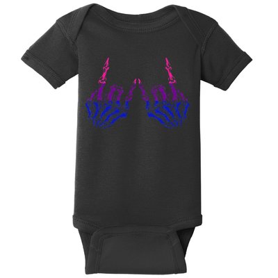 Skeleton Rock Hand LGBTQ Cool Bisexual Pride Color Bi Flag Baby Bodysuit