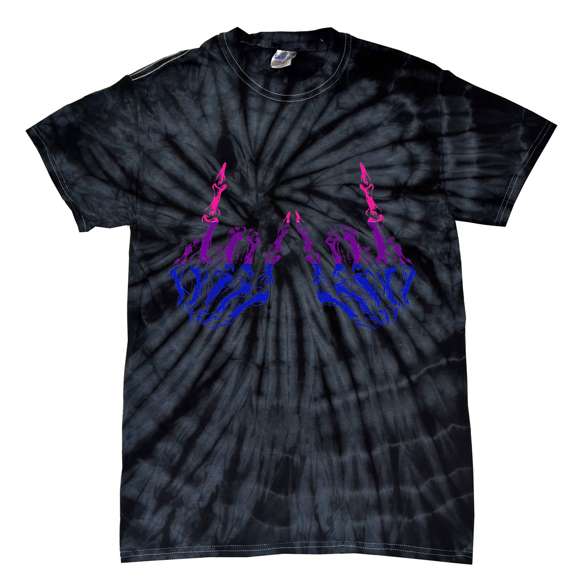 Skeleton Rock Hand LGBTQ Cool Bisexual Pride Color Bi Flag Tie-Dye T-Shirt