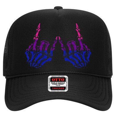 Skeleton Rock Hand LGBTQ Cool Bisexual Pride Color Bi Flag Trucker Hat