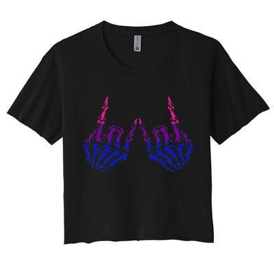 Skeleton Rock Hand LGBTQ Cool Bisexual Pride Color Bi Flag Crop Top