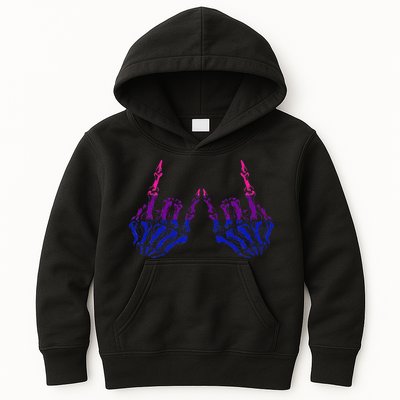 Skeleton Rock Hand LGBTQ Cool Bisexual Pride Color Bi Flag Kids Hoodie