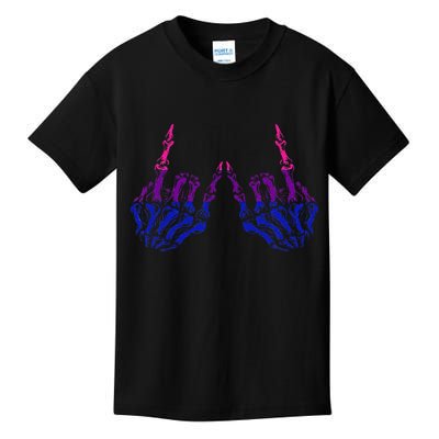 Skeleton Rock Hand LGBTQ Cool Bisexual Pride Color Bi Flag Kids T-Shirt
