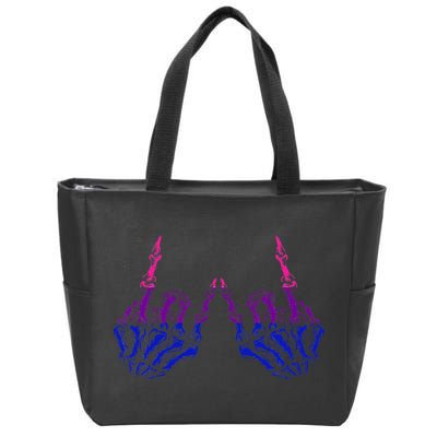 Skeleton Rock Hand LGBTQ Cool Bisexual Pride Color Bi Flag Zip Tote Bag