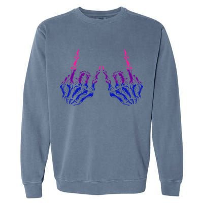 Skeleton Rock Hand LGBTQ Cool Bisexual Pride Color Bi Flag Garment-Dyed Sweatshirt