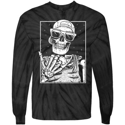 Skeleton Rock Hand Halloween Costume Cool Rock Music Rocker Tie-Dye Long Sleeve Shirt