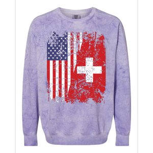 Swiss Roots Half American Flag Switzerland Colorblast Crewneck Sweatshirt