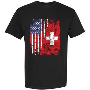 Swiss Roots Half American Flag Switzerland Garment-Dyed Heavyweight T-Shirt