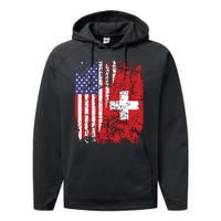 Swiss Roots Half American Flag Switzerland Performance Fleece Hoodie