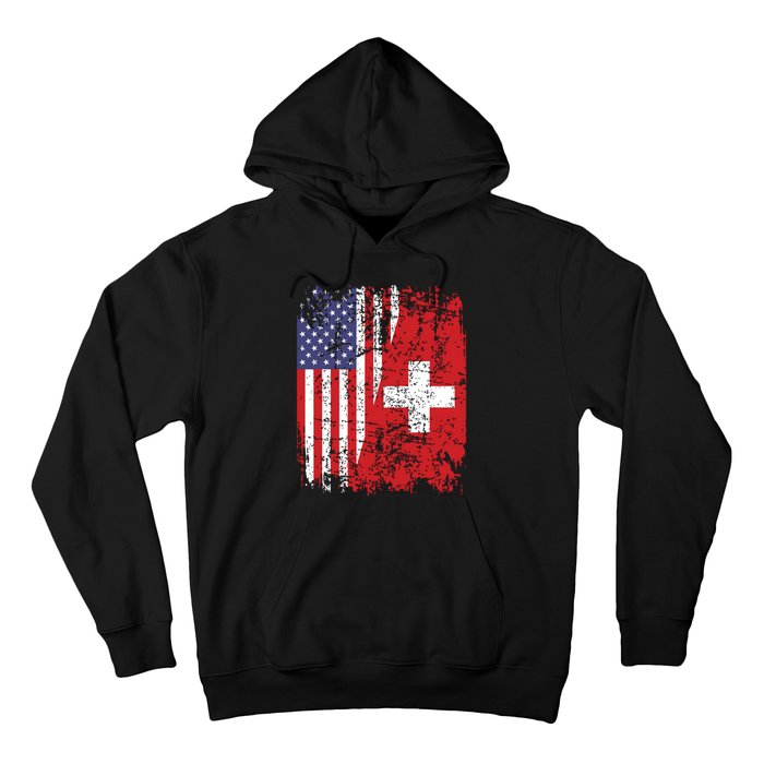 Swiss Roots Half American Flag Switzerland Hoodie