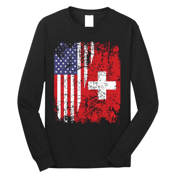 Swiss Roots Half American Flag Switzerland Long Sleeve Shirt